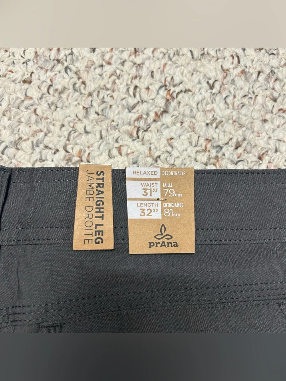 Prana Stretch Zion Pants II Dark Iron Gray Mens 31x32 Straight Leg UPF Roll Up